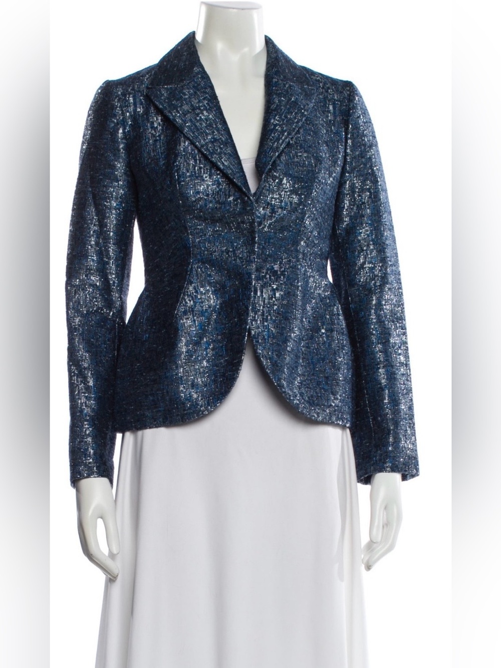 Delpozo metallic blue blazer hidden snap closure